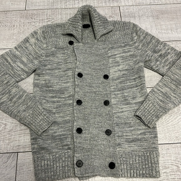H&M Mens Collared Knit Buttons Preppy Gray Cardigan Sweater Small Wool Blend - Picture 2 of 9